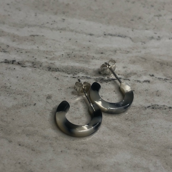 925 Sterling Silver Acrylic Half Hoop Earrings - Picture 3 of 8